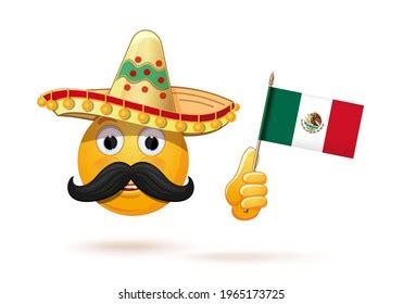 Emoji Mustachioed Mexican Sombrero Waving National Stock Vector