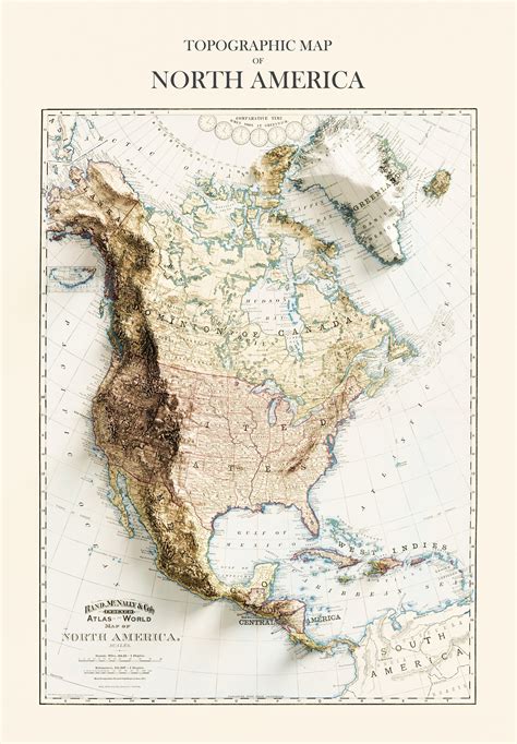 North America Vintage Topographic Map C 1892 Shaded Relief Map Etsy