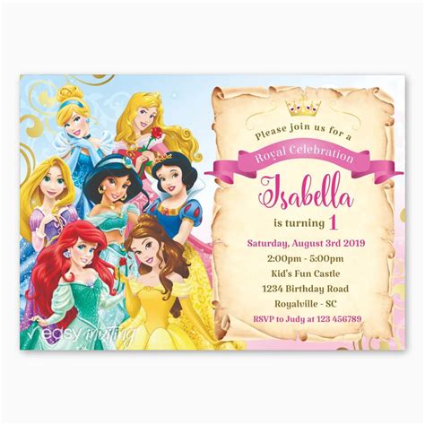 Disney Princesses Birthday Invitation Easy Inviting