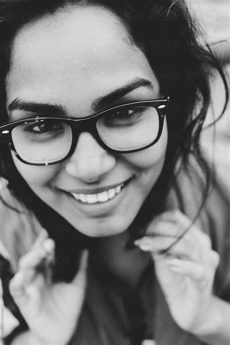 Black And White Portrait Of A Young Woman Wearing Glasses By Jessica