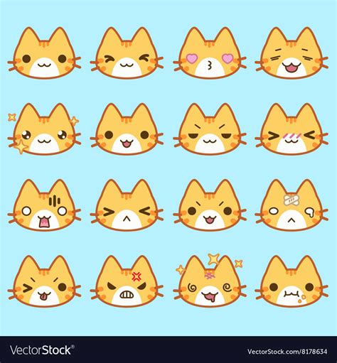Cute Cat Emoticon Collection Set Cute Paint Emoticons Png And Vector