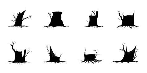 Black Branch Tree Or Naked Trees Silhouettes Set Hand Drawn Isolated