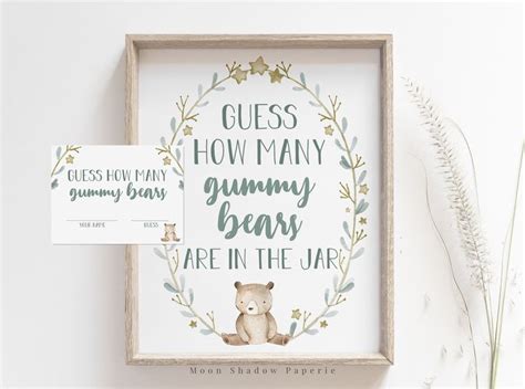 Guess How Many Gummy Bears Game Sign Card Bear Woodland Etsy