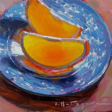 Daily Paintworks Orange On Blue China Original Fine Art For Sale