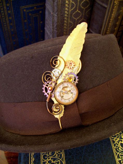 Steampunk Hat Pin Or Brooch Ha33 2 Raw Brass Feather Etsy Steampunk