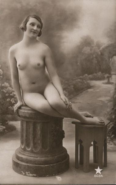 Nude Woman Sitting On A Pedestal Risque Nude Postcard