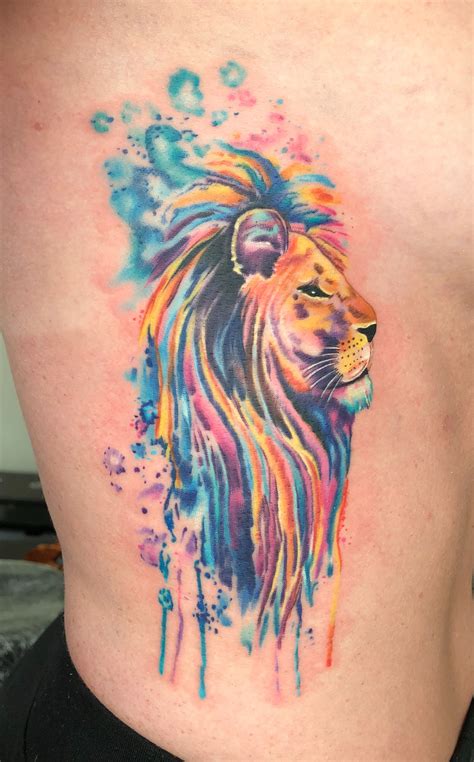 Maybe you would like to learn more about one of these? Bright watercolor lion tattoo by Bruno Salvatierra in ...