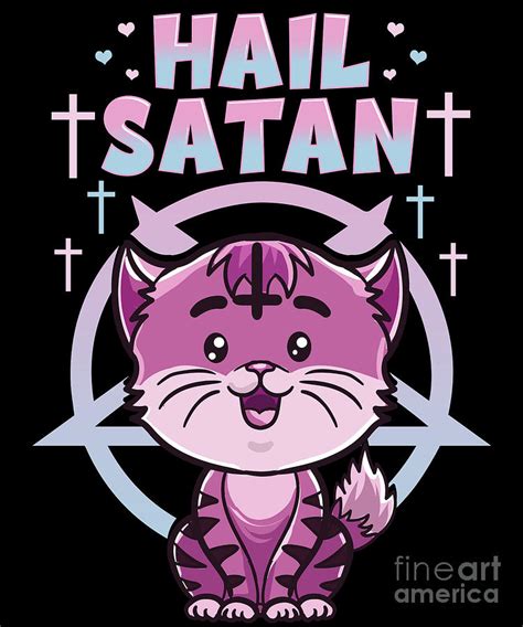 Cute Hail Satan Cat Pun Kitty Satanic Heavy Metal Digital Art By The