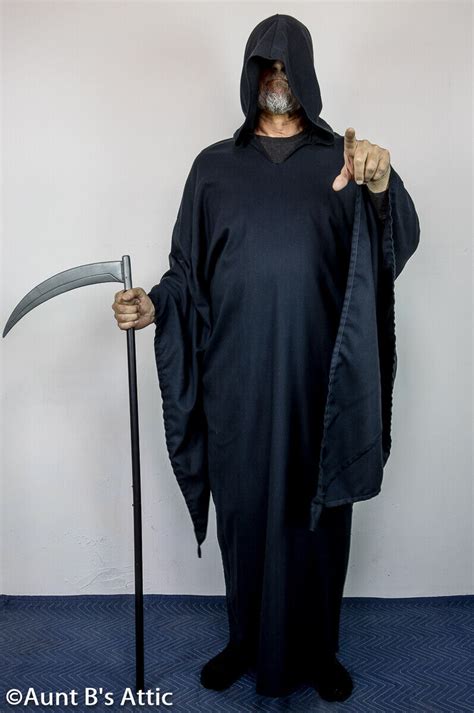 Grim Reaper Costume Black Long Hooded Halloween Horro Gem