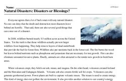 Reading Comprehension Natural Disasters Natural Disasters Natural Disasters Reading