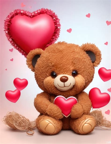 Cute Teddy Bear With Red Hearts Aranyos Maci Piros Szívekkel