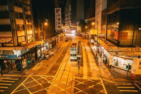 Night Road At Central District Hong Kong City Street View With