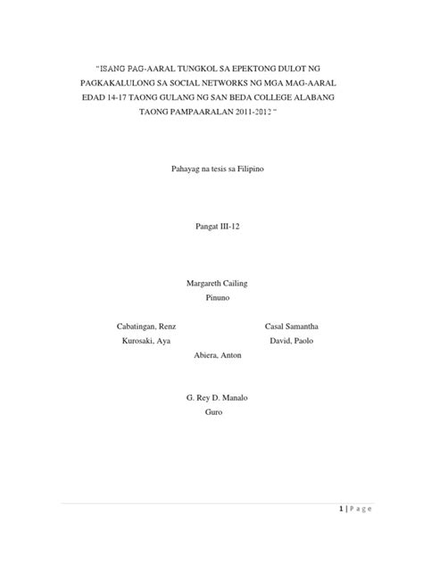 Thesis Front Page Tagalog Thesis Title Ideas For College