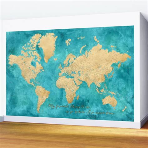 Buy My Favorite Thing To Do Gold And Teal Highly Detailed World Map