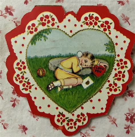 Vintage 1930s Valentine Greeting Card Cute Little Girl And Boy Hearts