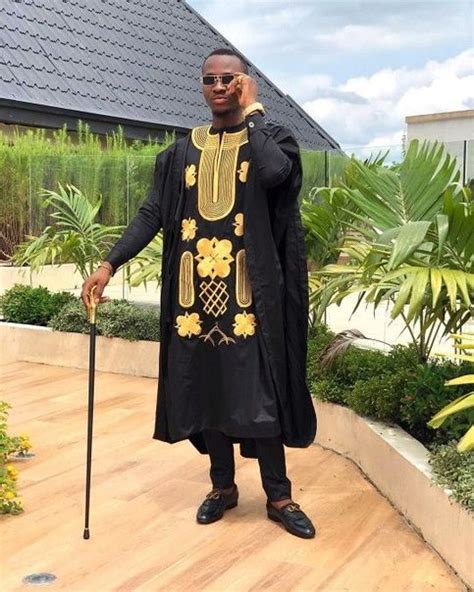 Black And Gold Agbada Babariga 3 Pieces Men Groom Suit African Clothing