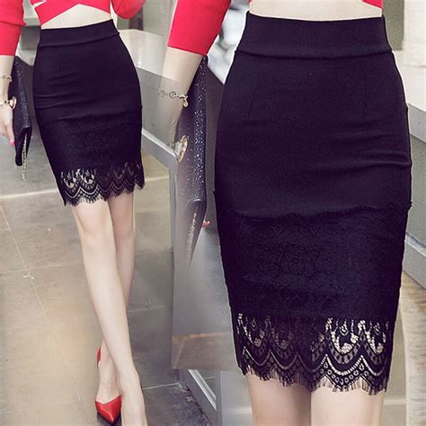 Tingyili S 5xl Plus Size Black Pencil Skirt Lace Bodycon Skirts Womens