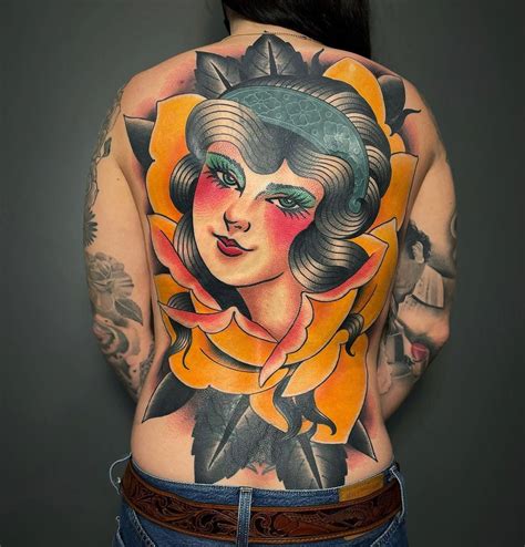 traditional style portrait of a lady full back tattoo tattoo ideas for men and women in 2024