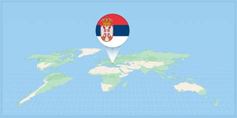 Location Of Serbia On The World Map Marked With Serbia Flag Pin Stock