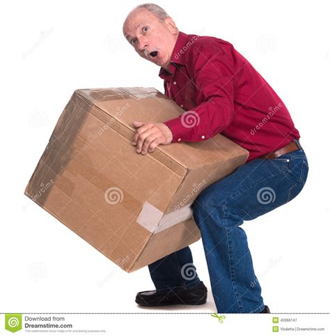 Senior Man Carries A Heavy Box Stock Image - Image of cargo, isolated: 40366147
