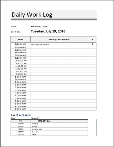 Daily Work Log Template Word Excel Templates