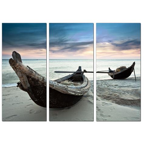 Cheap Beach Boats Canvas Wall Art Set Of Three For Your Living Room