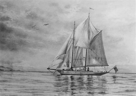 A Drawing Of A Sailboat In The Water