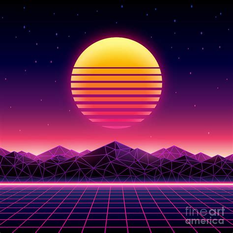 Retro Futuristic Background 1980s Digital Art By Kelvin Degree Pixels