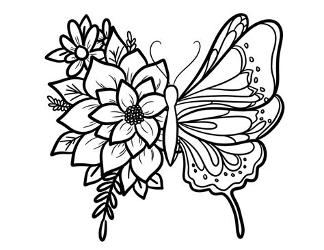 Butterflies And Flower Coloring Pages