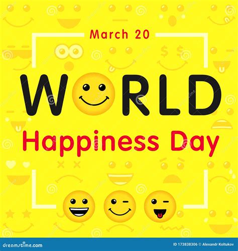 World Happiness Day With Line Art Emoticons Banner Stock Vector