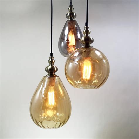 Modern Glass Pendant Lamp Amber Clear Gray Water Shape Creative Hanging
