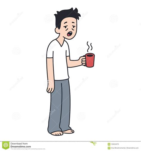 Sleepy Man With Cup Of Coffee Stock Vector Illustration Of Adult
