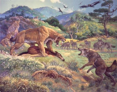 Prehistoric North American Landscape Featuring A Dire Wolf Threatening