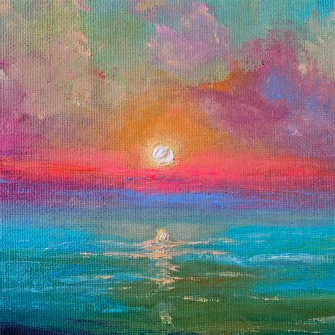 Pink Sunrise Painting Original Painting 8 By 8 Seascape Artwork Ocean