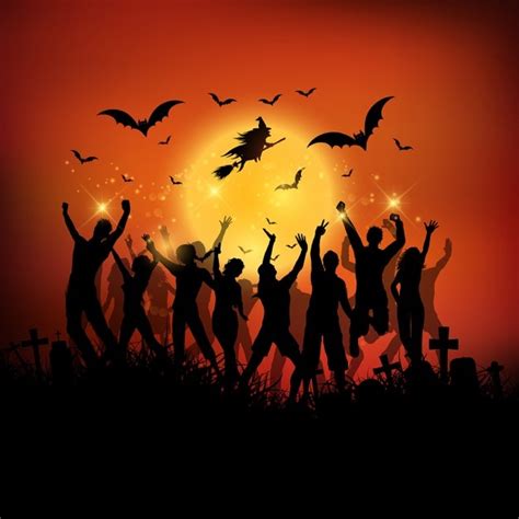 Halloween Party Background With Silhouettes Of People Dancing Vector