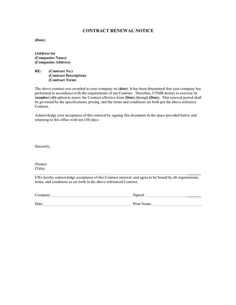 Contract Renewal Notice In Word And Pdf Formats