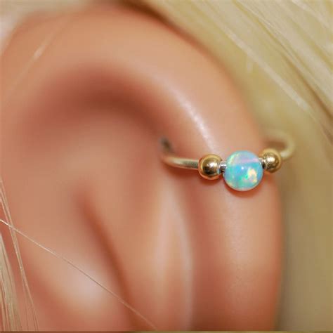Silver Cartilage Earring Gold Helix Hoop Tiny Opal Hoop Etsy