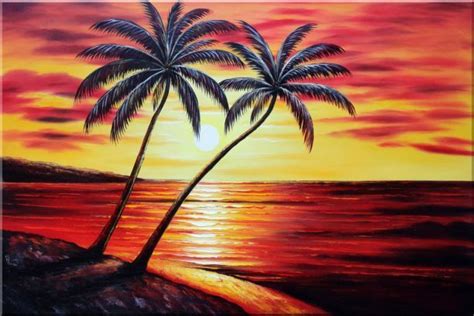 Beach Paintings Sunset Painting Palm Trees Painting Beach Painting