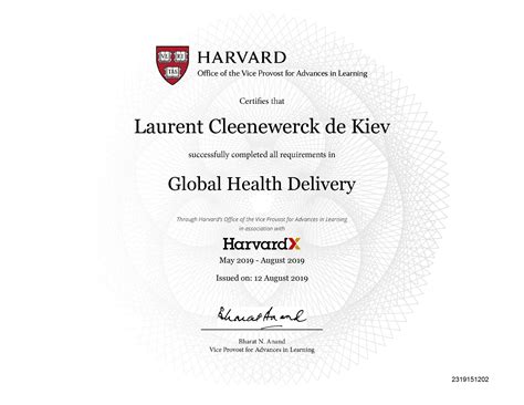 Global Health Delivery Certificate Harvard Pr Laurent Cleenewerck