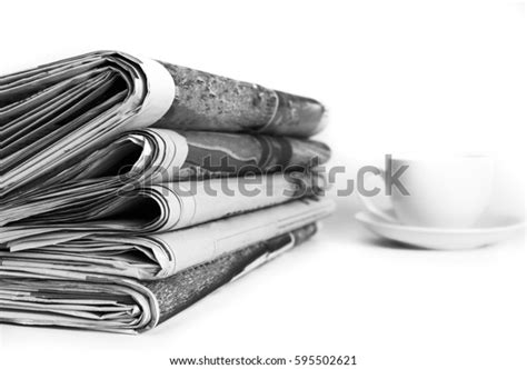 Stack Newspapers Isolated On White Background Stock Photo 595502621