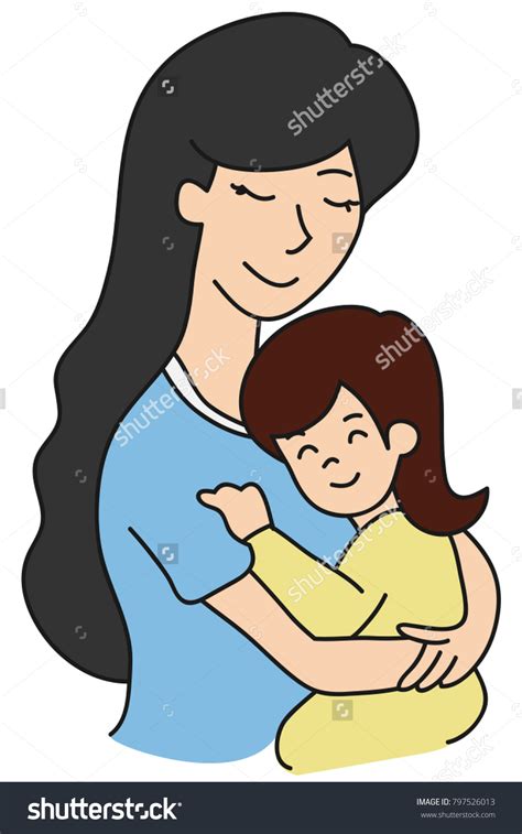 vector hand drawn mother hugging daughter royalty free stock vector 797526013