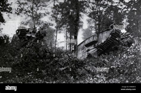 World War 1 British Tank In Action On The Cambrai Battlefield Tackling