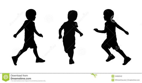 Set Of Three Silhouettes Of A Little Schoolboy About 6 Years Old