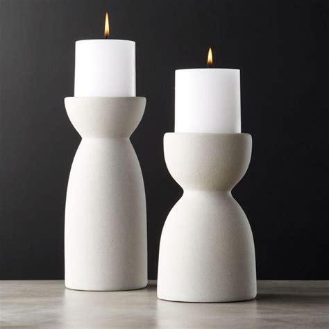Borough Curved Gray Ceramic Pillar Candle Holders