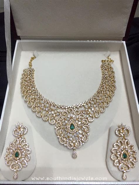 Gold Cz Stone Necklace Set From Veerabhadra Jewellery South India Jewels