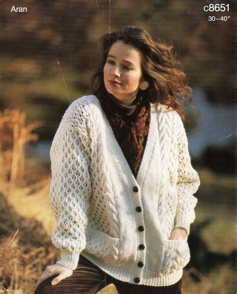 womens aran cardigan knitting pattern pdf ladies cable jacket v neck 30 40 aran worsted 10ply
