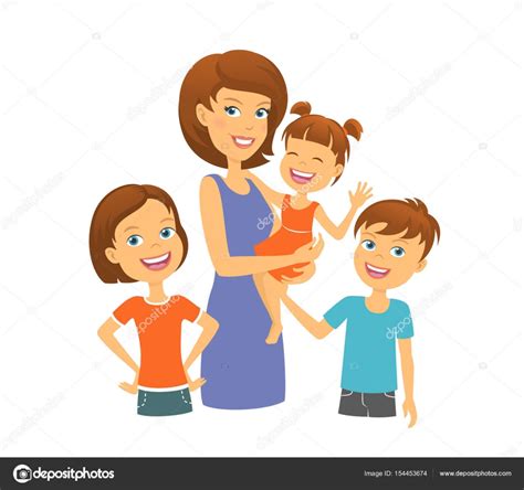 Imágenes Mama Feliz Caricatura Madre Con Hijos Familia