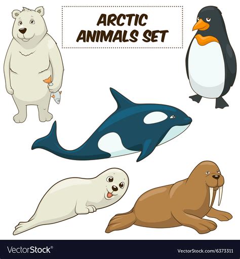 Cartoon Arctic Animals Set Royalty Free Vector Image