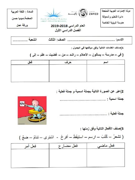 اللغة العربية أوراق عمل للصف الثالث ملفاتي