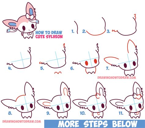 How To Draw Cute Chibi Kawaii Sylveon From Pokemon In Easy
